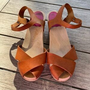 Swedish Hasbeens Mirja Leather Clog Sandals Womens Size 40 EU